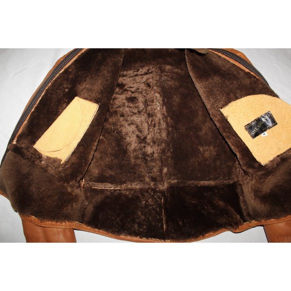 Genuine SHEARLING Leather Aviator Winter Jacket USA Size M Lapels & Hoodie Zip - Picture 6 of 13